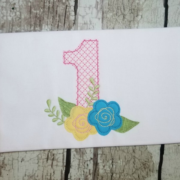 First Birthday Machine Applique Design, Boho Birthday Applique, Floral Number 1 Applique