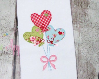 Heart Balloon with Coquette Bow Machine Applique Design, Valentines Day or Birthday