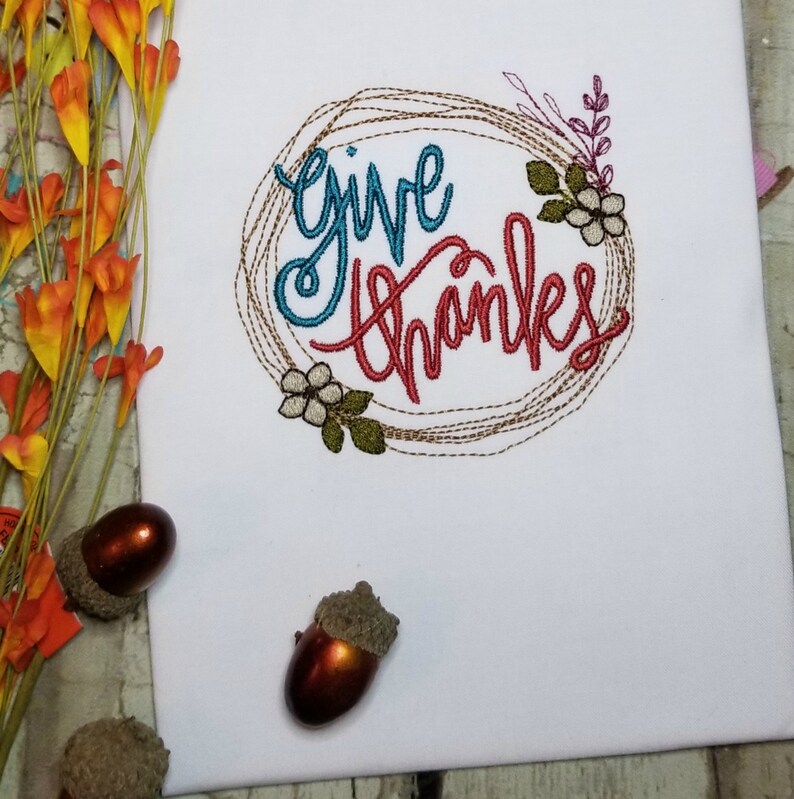 Give Thanks Machine Embroidery Frame Design File for Thanksgiving and Fall