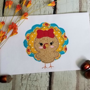 Girl Turkey Machine Applique Design, Thanksgiving Applique Design, Digital Download
