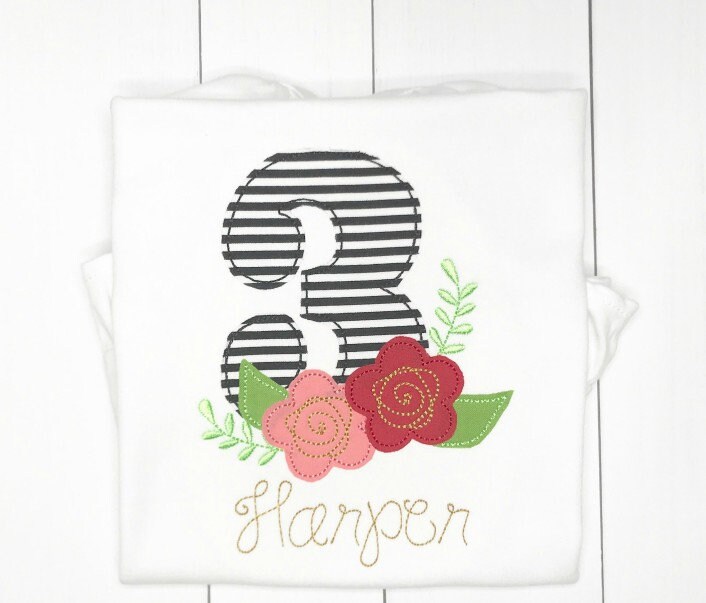 Birthday Number 3 Applique Design Third Birthday Applique