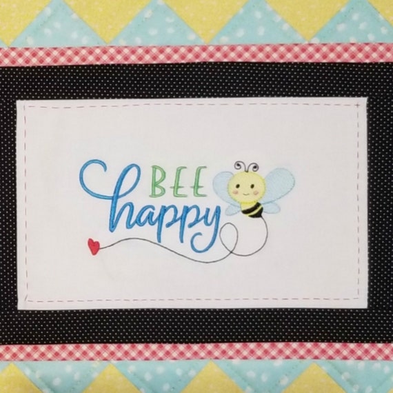 Bee Happy Machine Embroidery Design Bumble Bee Embroidery Etsy