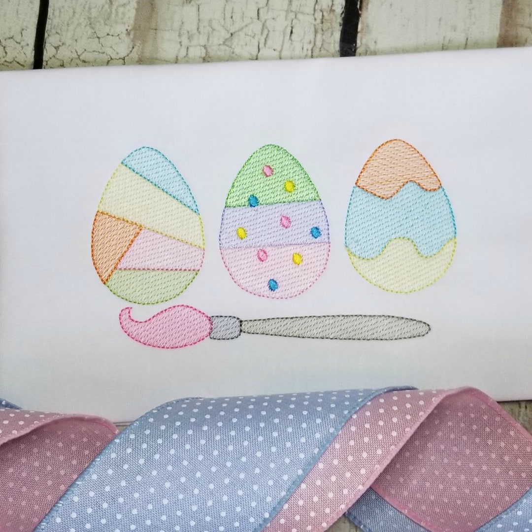 Easter Eggs Trio Machine Embroidery Design With Paint Brush Sketch ...