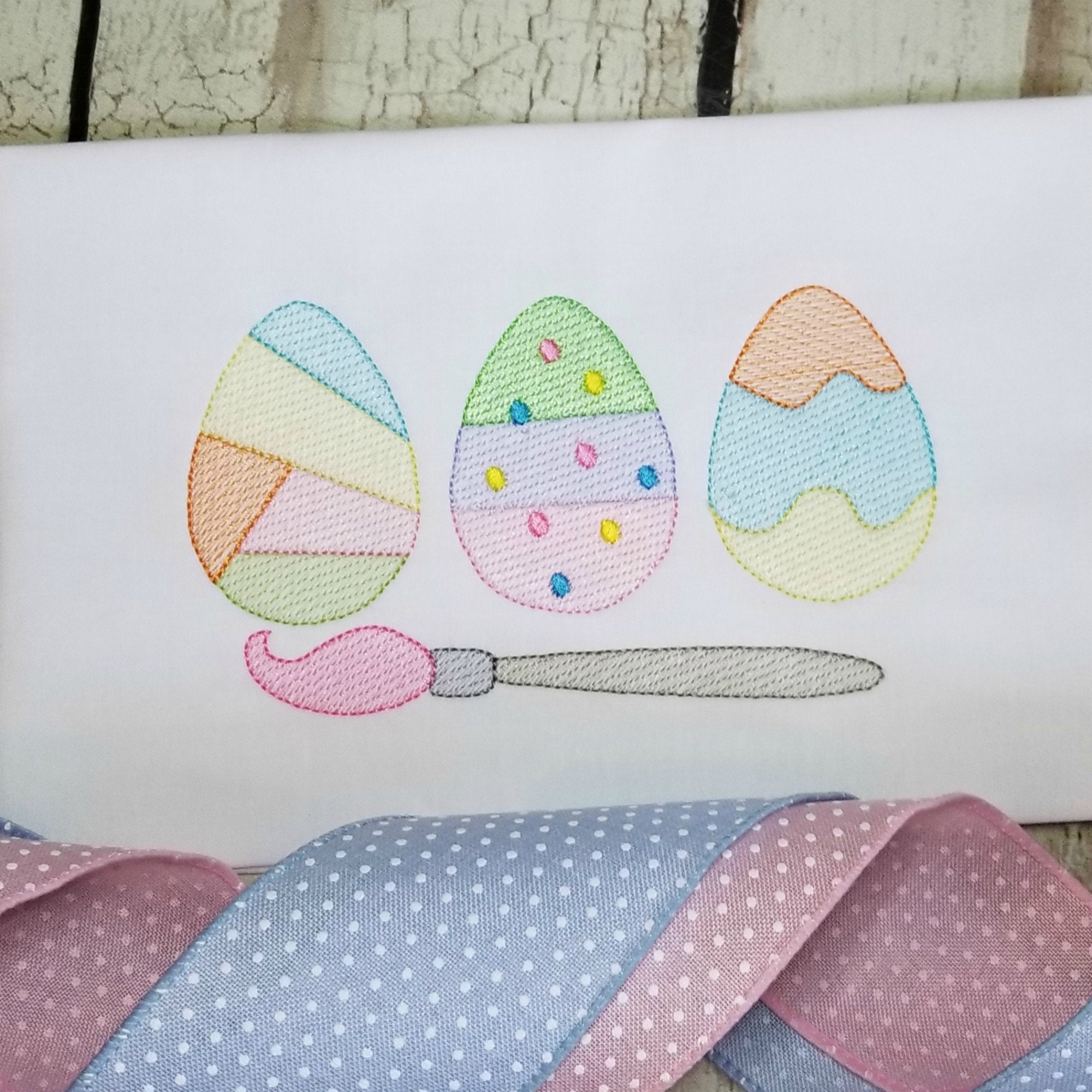 Easter Eggs Trio Machine Embroidery Design With Paint Brush Sketch ...