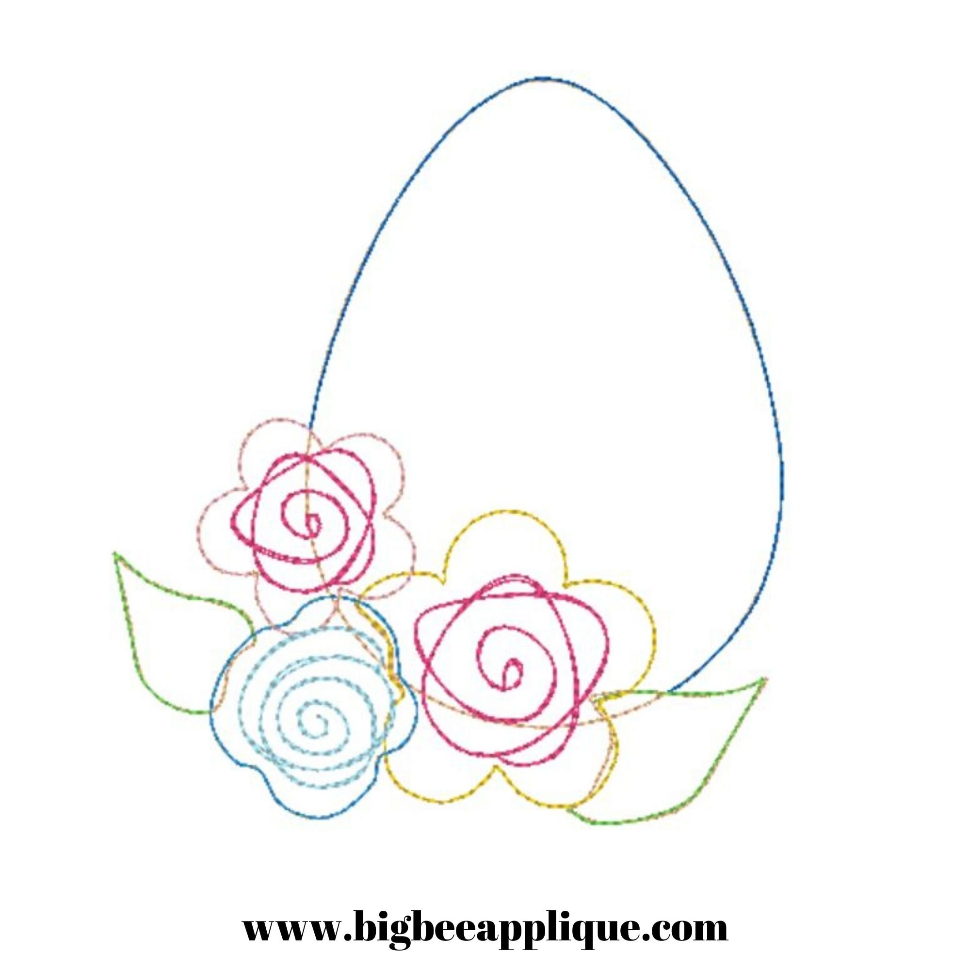 Easter Egg Machine Applique Design With Flowers for Spring Embroidery ...