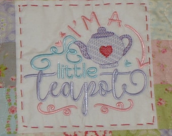 Teapot Mother Goose Machine Embroidery Design, Quilt Block Pattern for Machine Embroidery