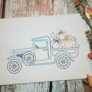 Truck with Pumpkins Machine Embroidery Design for Fall and Thanksgiving Vintage Stitch