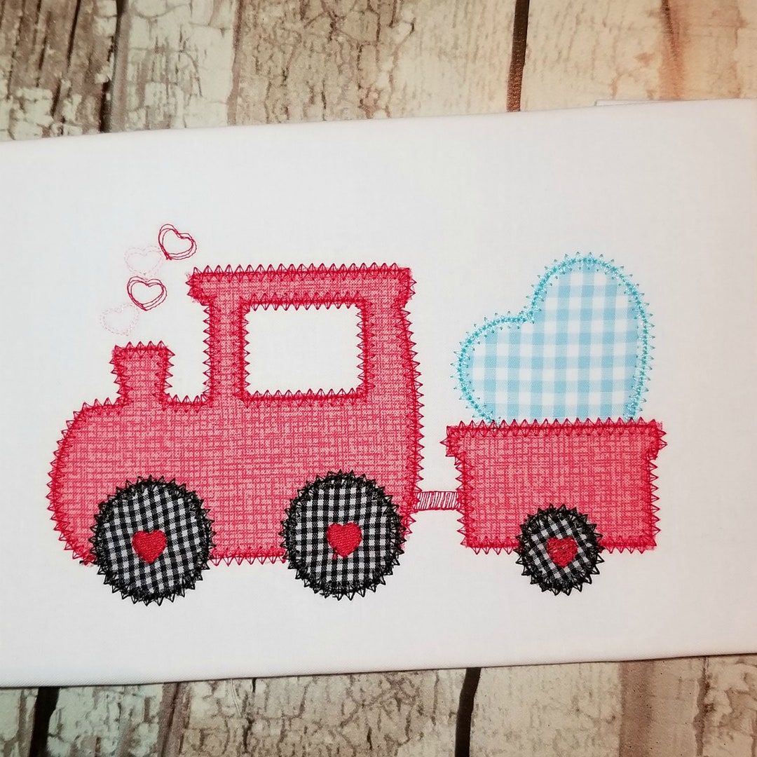 Machine Applique Train Valentine Train Machine Applique Design, Motif Stitch Applique, Heart ...