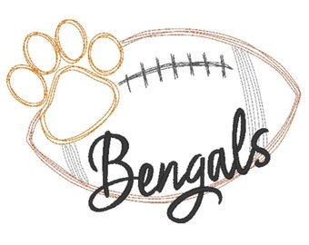 Diseño de bordado a máquina de fútbol de los Bengals con huella de pata
