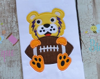 Tiger Football Machine Applique Design, Sports Embroidery Applique Design