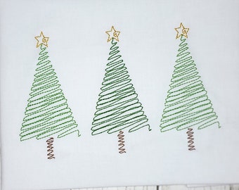 Christmas Tree Trio Embroidery Design, Christmas Machine Embroidery Design