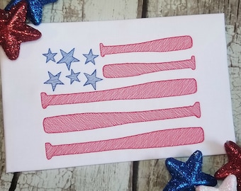 Motif de broderie Machine drapeau américain batte de baseball, point esquisse 4 juillet