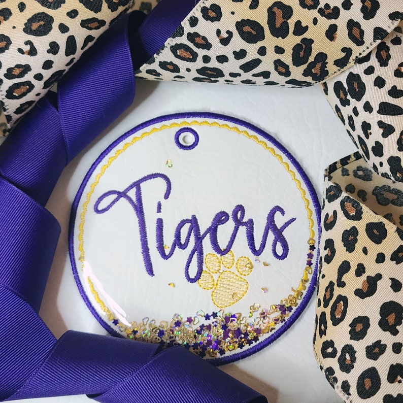 Tigers in the hoop embroidery bag tag with glitter Applique design file