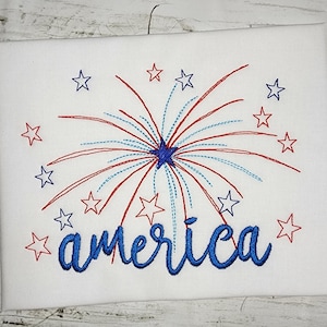 Independence Day Fireworks with America Machine Embroidery Design, July 4th Embroidery Design
