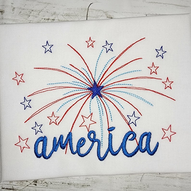 America fourth of july fireworks embroidery design for making independence day shirts.