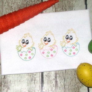 Easter Egg Trio Machine Embroidery Design with Baby Chicks Vintage Stitch