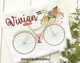 Fahrrad Maschine Stickerei Design mit Blumen, Vintage Stickerei-Design für den Sommer, digitaler Download