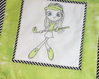Golf Girl Machine Embroidery Design Sketch Stitch
