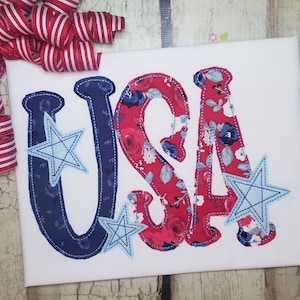 4th of July USA Machine Applique Design, Independence Day Stars Embroidery