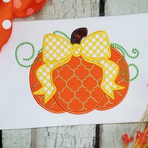Pumpkin with Bow Machine Applique Design Fall Thanksgiving Embroidery Design