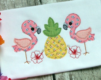 Flamingo Machine Applique Design, Pineapple Embroidery Applique Design