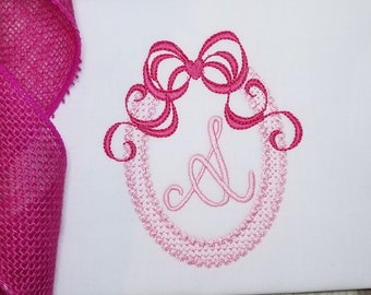 Ribbon Monogram Frame Machine Embroidery Design, Vintage Font Frame