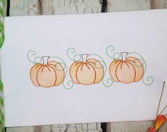Pumpkin Trio Machine Embroidery Design, Thanksgiving Sketch Stitch Design