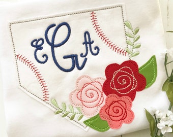 Baseball Machine Applique Design, Sports Monogram Embroidery Applique Design, Flower Applique Design