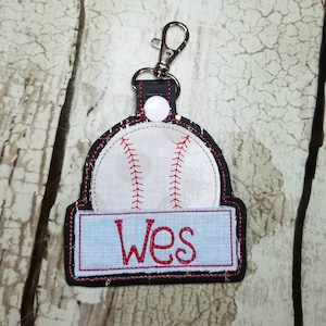 Baseball Key Fob Machine Applique Design, Snap Tab In the Hoop Embroidery