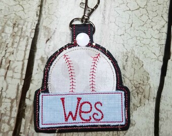 Baseball Key Fob Machine Applique Design, Snap Tab In the Hoop Embroidery