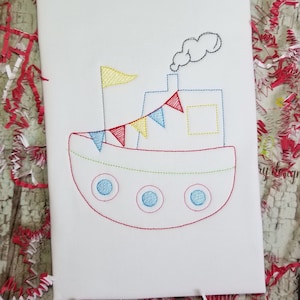 Tugboat Machine Embroidery Design, Summer Vintage Stitch Embroidery Design
