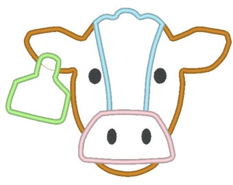 Máquina de vaca Applique Design Satin Stitch Finish, Farm Animal Embroidery Applique Design