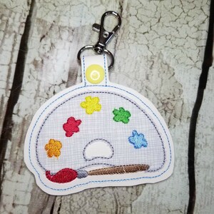 Paint Pallet Snap Tab Applique Design, Key Fob In the Hoop Embroidery Design, ITH Applique