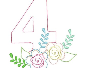 4th Birthday Machine Applique Design, Boho Birthday Applique Design, Digital Download