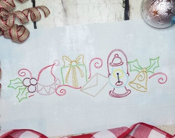 Santa Hat Machine Embroidery Design, Christmas Border Embroidery Design