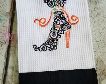 Halloween Machine Embroidery Design Swirly Witch Boot