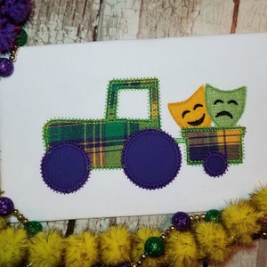 Mardi Gras Tractor Machine Applique Design, Carnival Embroidery