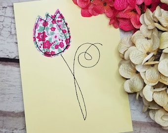 DIY ITH Embroidery Greeting Card Design to use on Cardstock, In the Hoop Tulip Card Applique Design