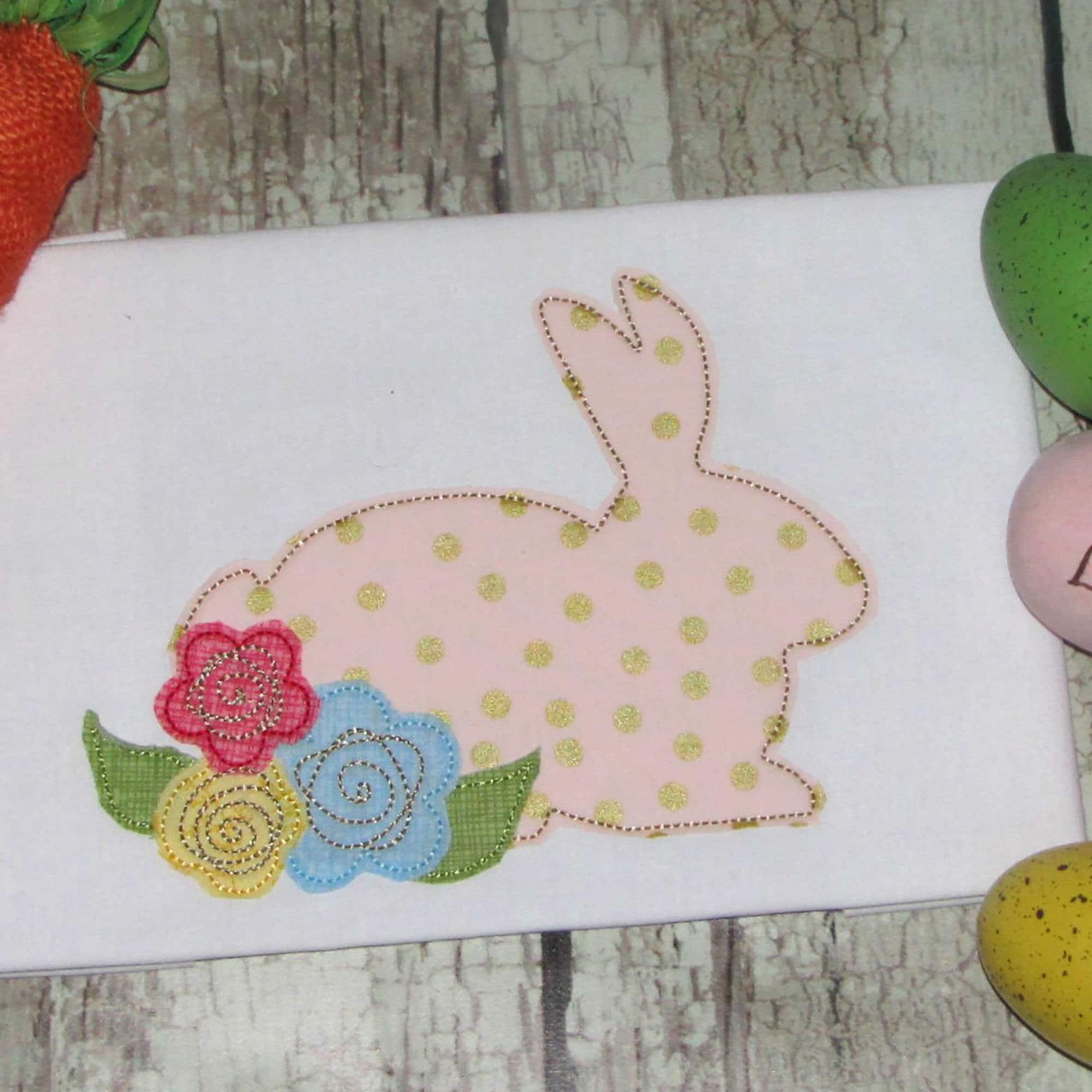 Easter Bunny Machine Applique Design With Flowers for Spring Embroidery ...