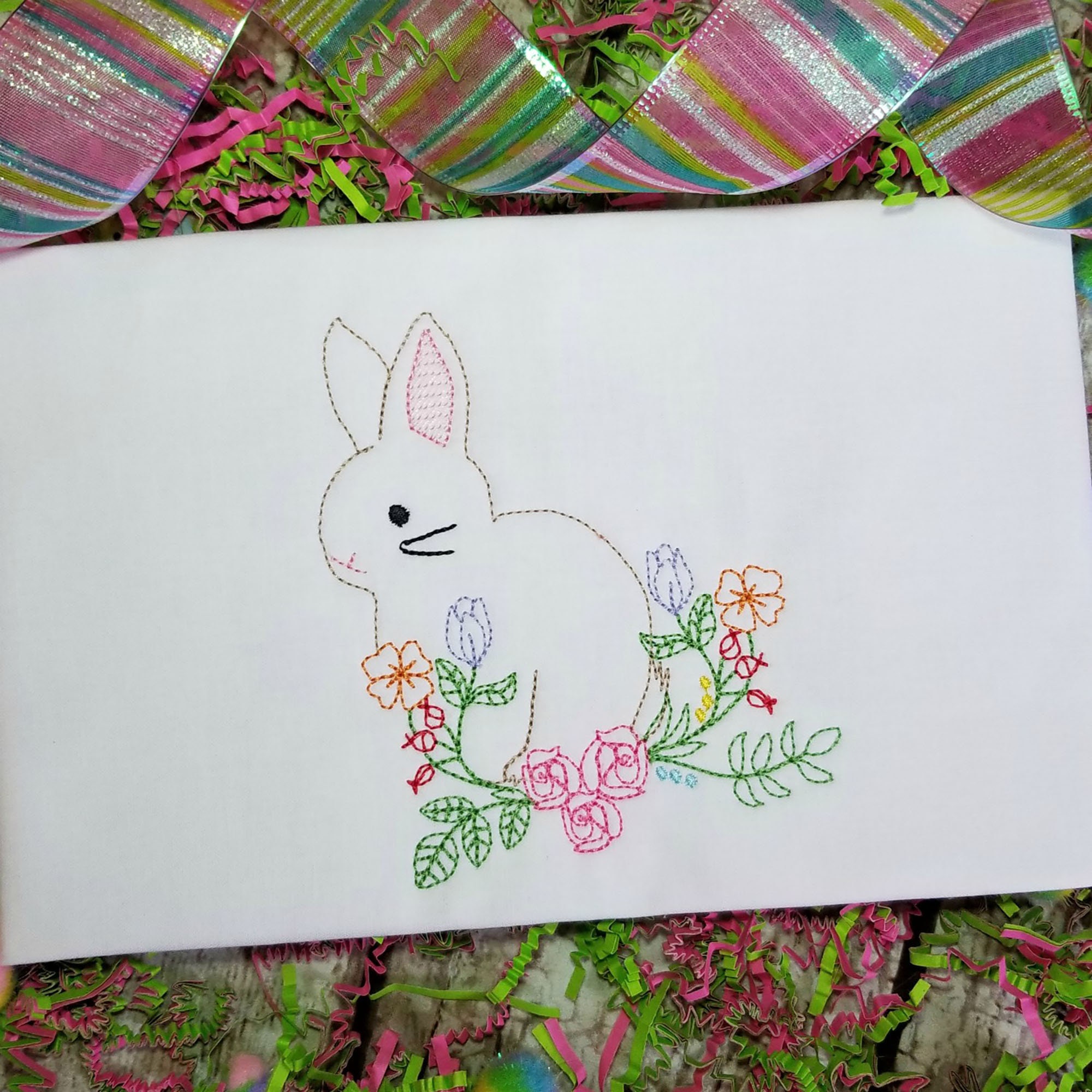 Vintage Stitch Easter Bunny With Flowers Machine Embroidery Design - Etsy