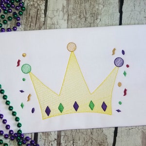Mardi Gras King Machine Embroidery Design, Carnival Crown Sketch Stitch Design