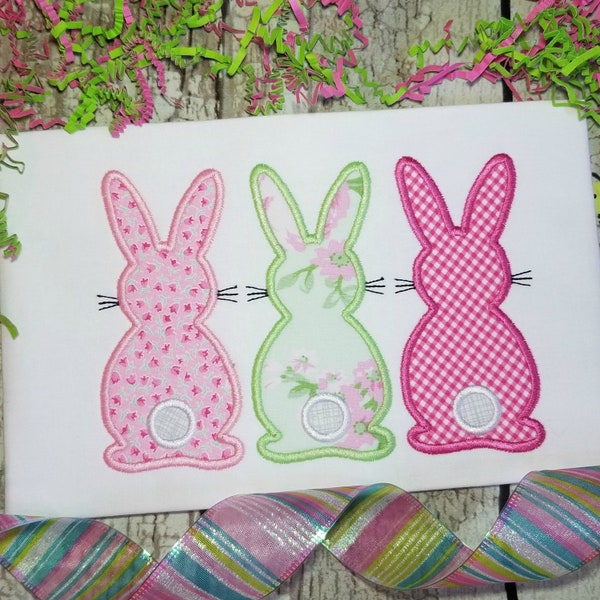 Easter Bunny Trio Machine Applique Design, Easter Applique Satin Stitch