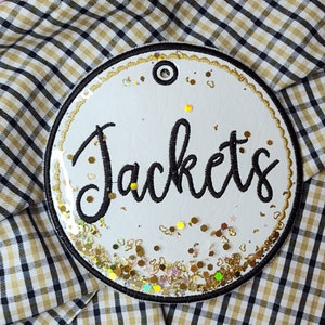 Jackets Bag Tag Embroidery Design, In the Hoop Glitter Backpack Tag Machine Embroidery Design