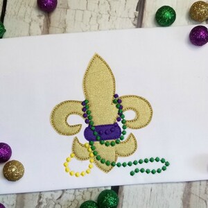 Mardi Gras Fleur de Lis Machine Applique Design with Beads