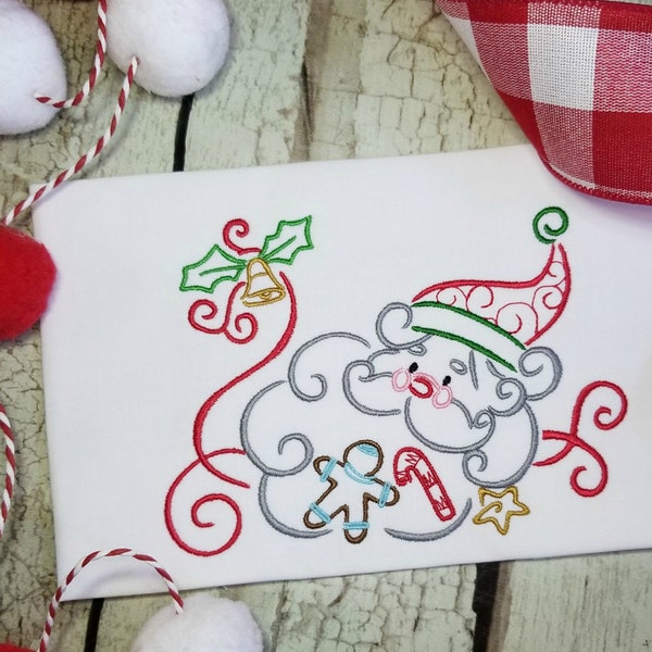 Swirly Santa Machine Embroidery Design, Christmas Embroidery Designs, Digital Download