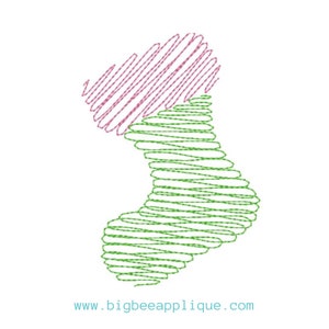 May include: A green and pink swirl design, created with a scribble effect. The design is reminiscent of a stylized flower or a whimsical abstract shape. The design is outlined in a thin black line.