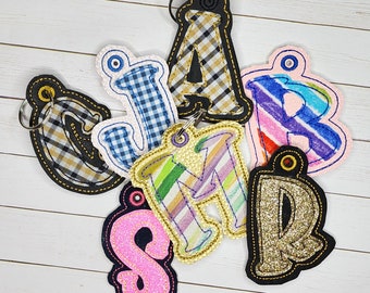 In the Hoop Embroidery Bag Tag Alphabet Set, Key Fob Monogram Applique Set