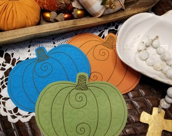 In the Hoop Embroidery Quilted Pumpkin Coaster Machine Applique Design