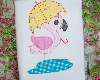 Flamingo Machine Applique Design, Spring Applique Embroidery Design, Umbrella Applique