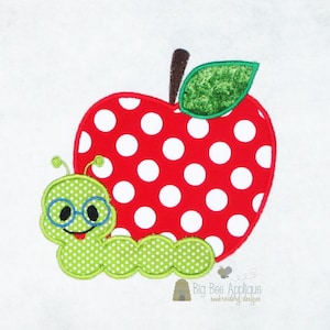 Apple Machine Applique Design, Back to School Applique Design, Worm Applique